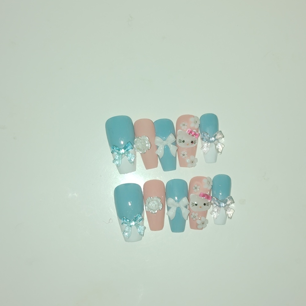 Handmade Pink And Blue Press Ons